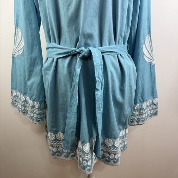 Show Me Your Mumu Malia Mini Dress Blue Capri Shells Small Embroidery Beach Boho - Picture 5 of 14